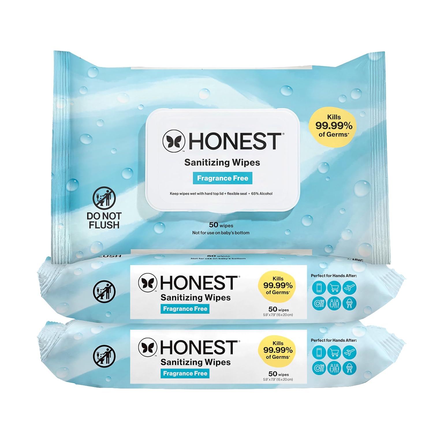 The Honest Company Fragrance-Free Alcohol Wipes - Antibacterial with Aloe, 150 Count, Kills 99% of Germs