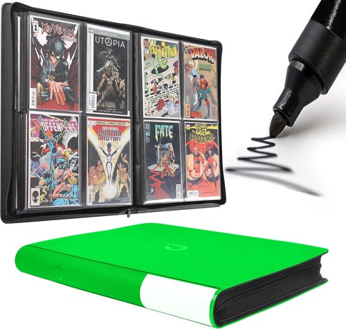 D DACCKIT Premium Comic Binder - Holds 96 Regular Comics & Bagged/Boarded - Brilliant Green