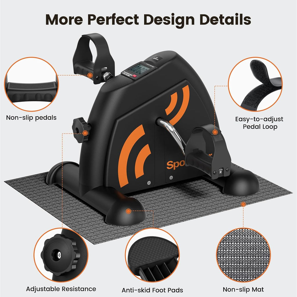 Sportneer Under Desk Bike Pedal Exerciser - Mini Portable Exercise Bike for Seniors | LCD Display, Anti-Skid Mat