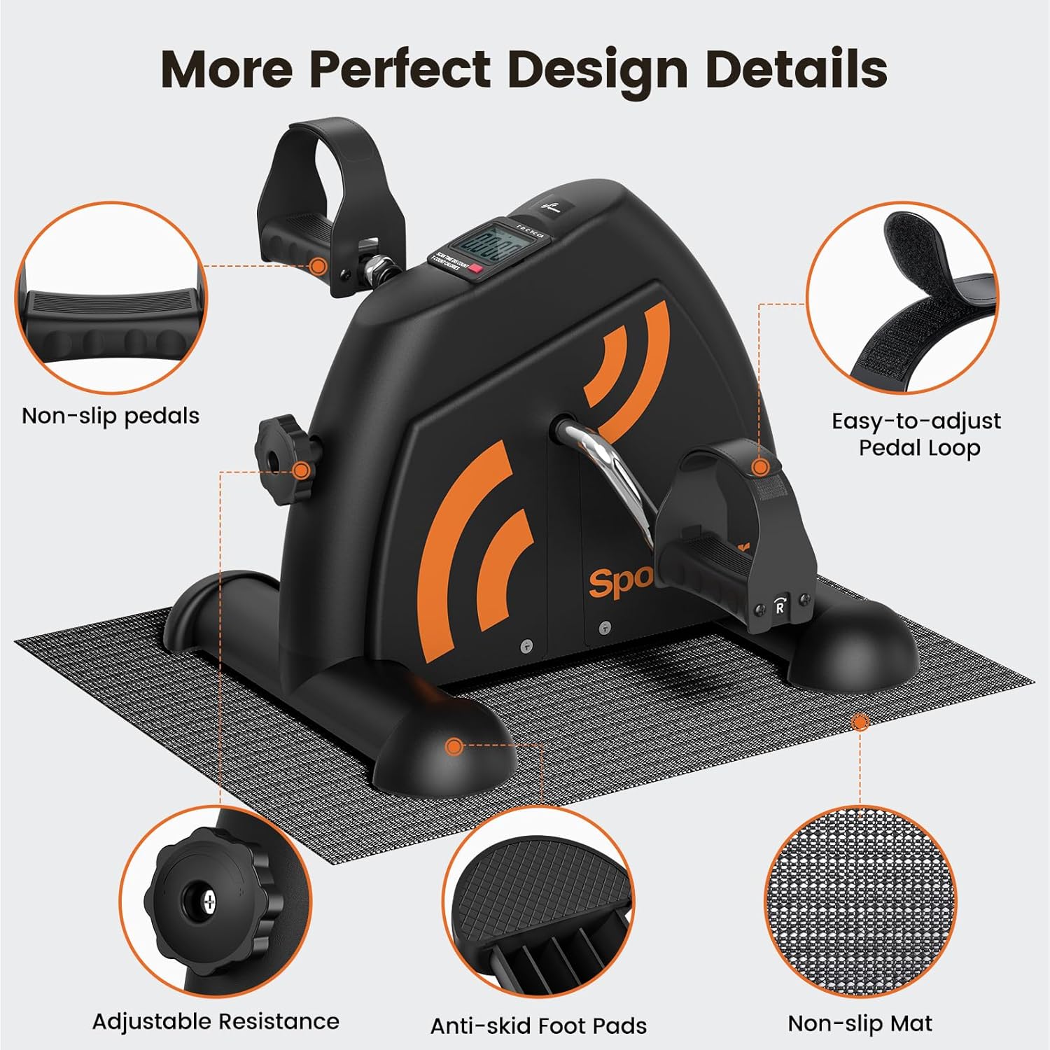 Sportneer Under Desk Bike Pedal Exerciser - Mini Portable Exercise Bike for Seniors | LCD Display, Anti-Skid Mat