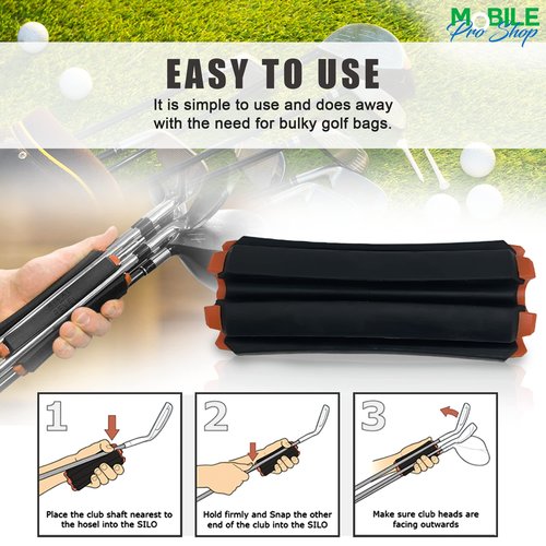 Golf Club Carrier with Golf Club Brush & Carabiner Clip Holds up to 6 Golf Clubs, Keeps Your Clubs Visible, Clean and Dry Premium Quality Golf Club Holder (Black Orange)