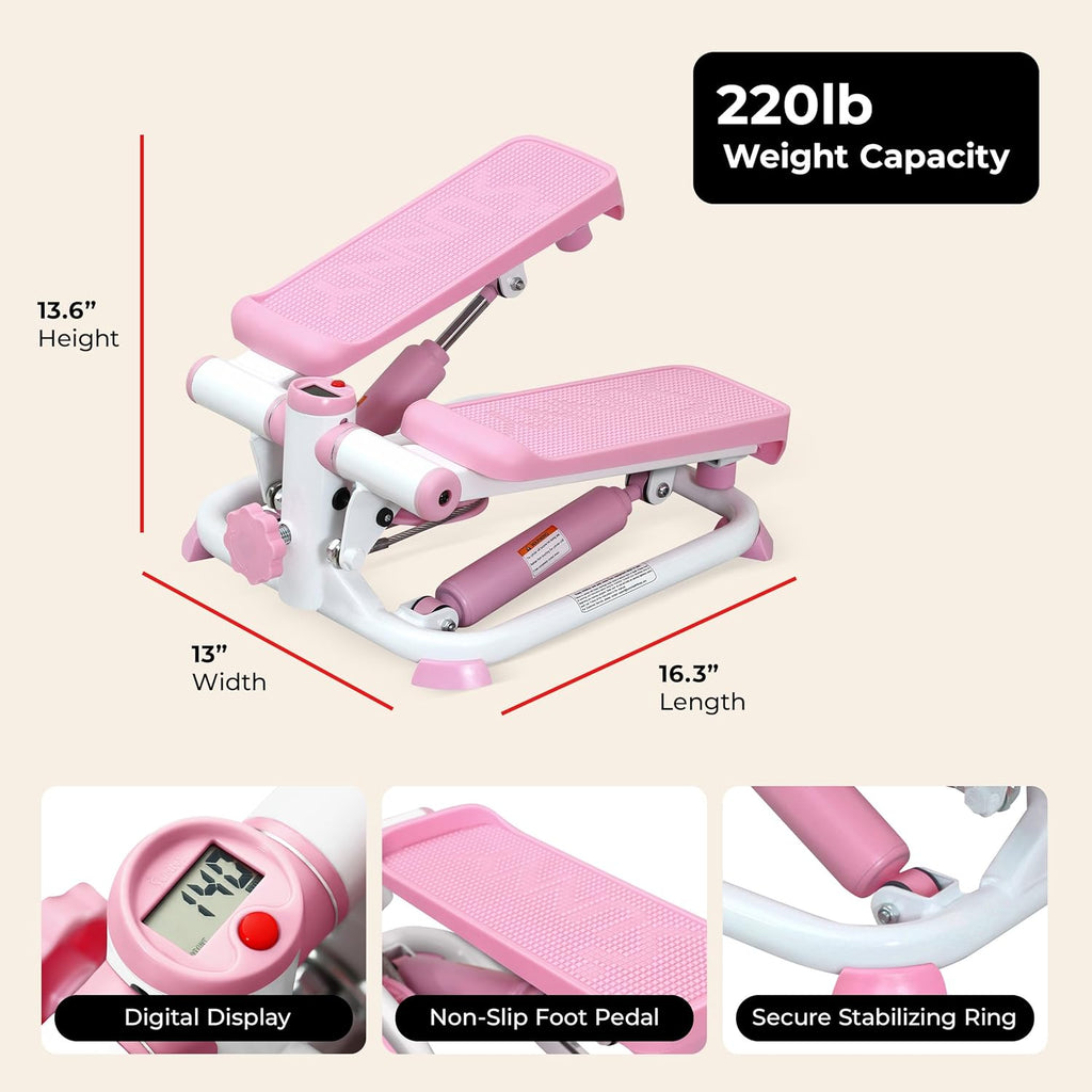 Sunny Health & Fitness Mini Stepper - Compact Home Exercise Machine with Resistance Band & App Connection