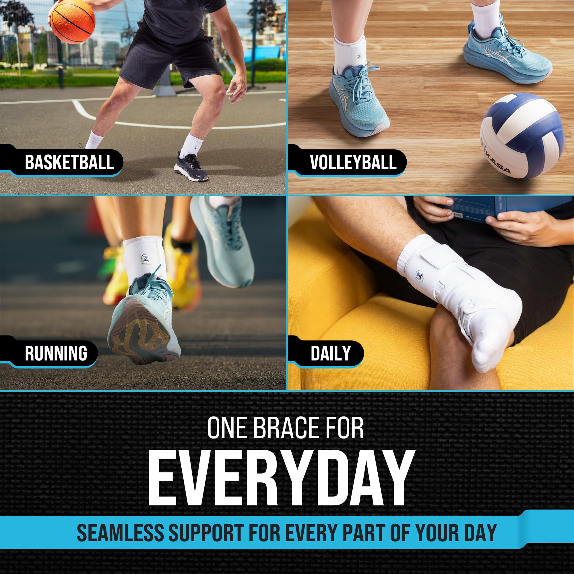Z ATHLETICS Ankle Brace for Women & Men - Lace Up Adjustable Support with Side Stabilizers for Sprained Ankle, Achilles Tendonitis Relief | Basketball, Volleyball, Running & Sports Recovery