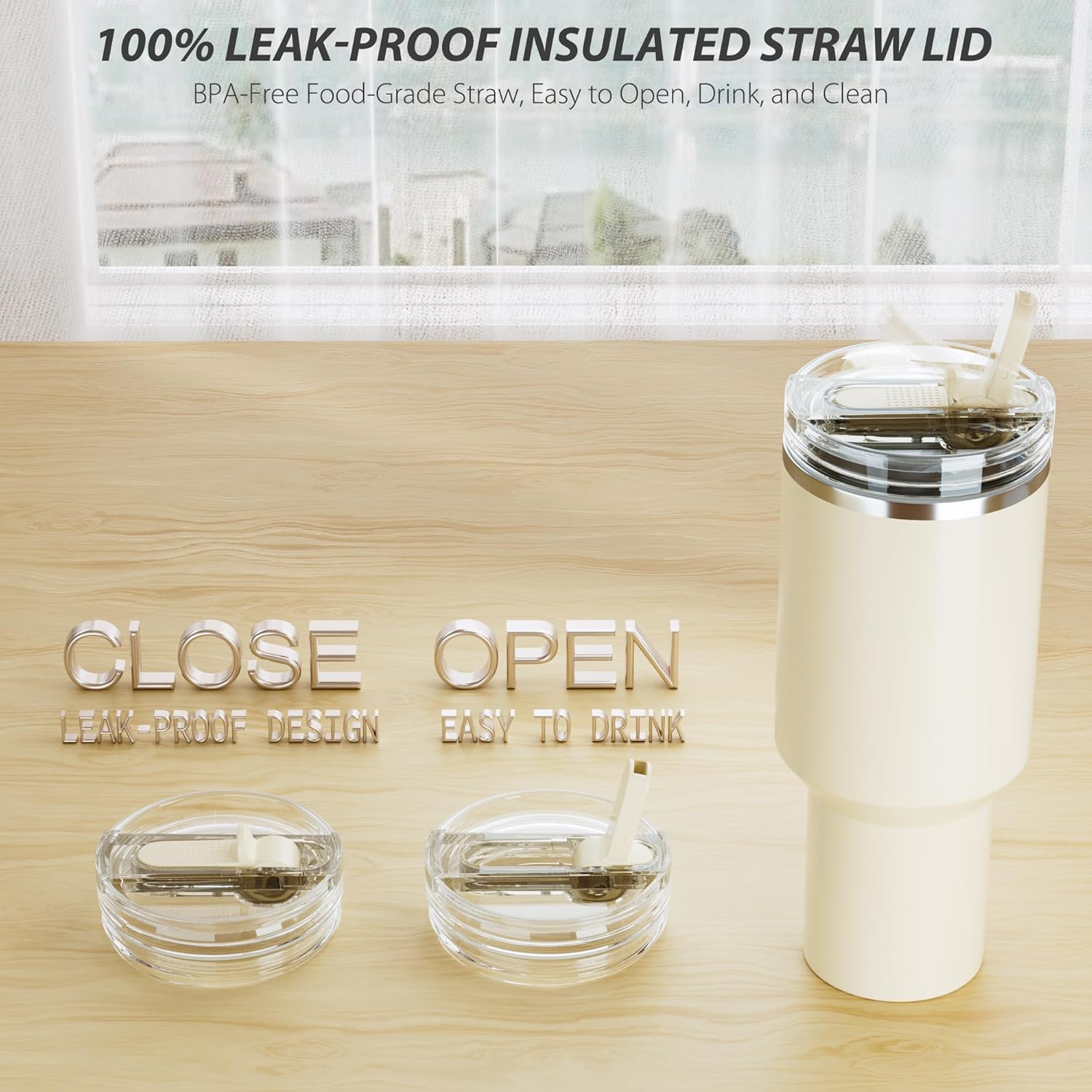Stanley Replacement Lid - Flip Straw Tumbler Lid for 40 oz Quencher H2.0 & ProTour | Leakproof & Easy to Use (Cream)