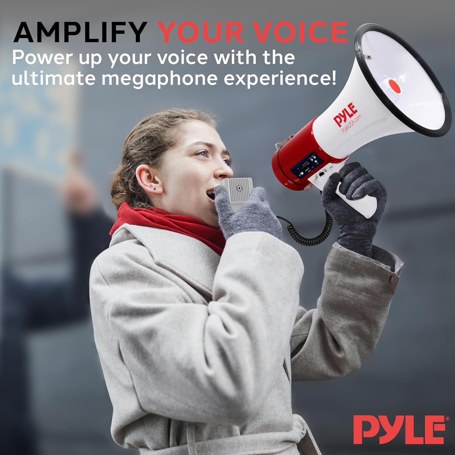 Pyle 50W Megaphone Bullhorn - Portable & Lightweight with Siren, Rechargeable Battery, 1600 Yards Range, White