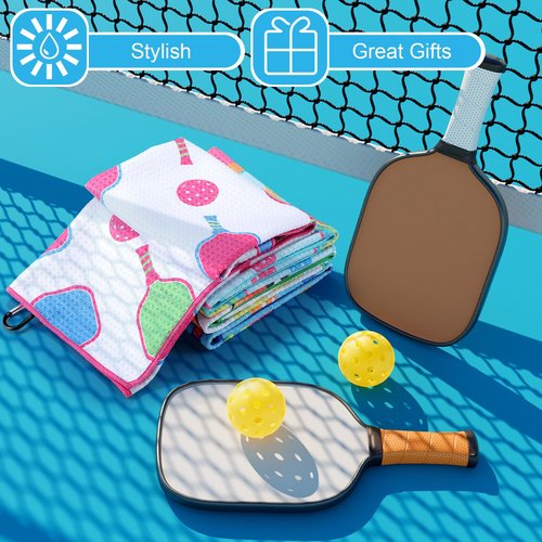 Hosuly 4 Pcs Dinkball Sports Towels Funny Microfiber Athletic Towels for Sweat with Carabiner Clip Dinkball Lover Gift Retirement Gift for Women Men(Classic Pickle)