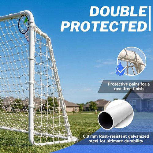 Metal Soccer Goal by [Brand Name] - Rust-Proof Reinforced Frame | PE Soccer Net & Training Cones - 8x6, 12x6, 16x7 FT Sizes