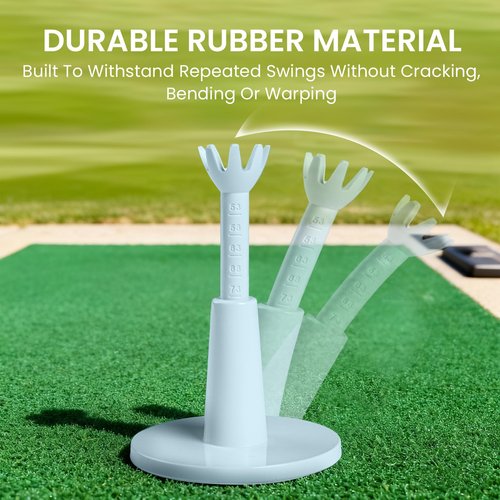 GKandi Golf Rubber Tee Value 2 or 5 Pack, Adjustable Height from 2.1" to 2.9" Unbreakable Durable for Practice Mat, Driving Range Tees Holder for Indoor Outdoor Backyard (White-5 Pack)