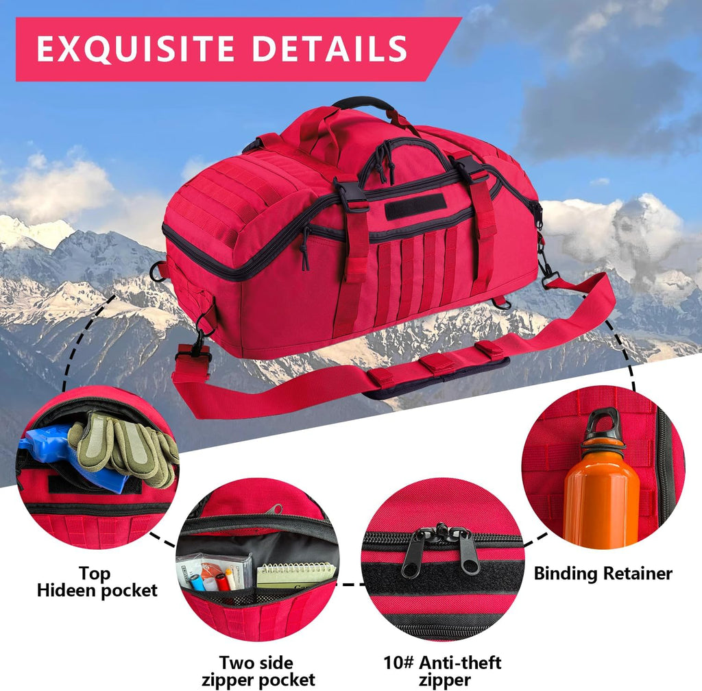 Skiennix 65L Large Duffle Bag - 3-in-1 Tactical Backpack MOLLE Pack for Sports & Outdoor Activities