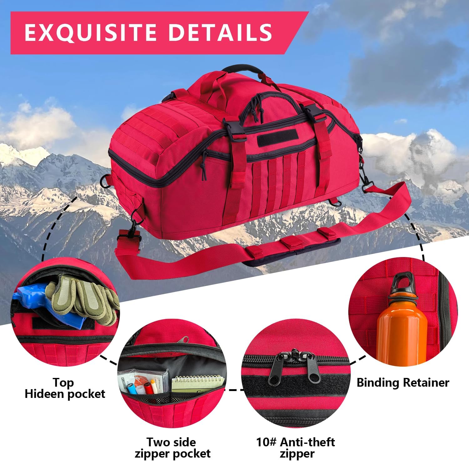 Skiennix 65L Large Duffle Bag - 3-in-1 Tactical Backpack MOLLE Pack for Sports & Outdoor Activities