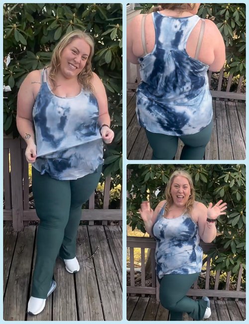 FOREYOND Women's Plus Size Workout Tank Tops Racerback Loose Fit Sport Athletic Tops Yoga Running Summer Shirts, Blue Tie Dye, 1XL