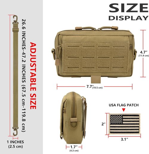 Bvya Tactical Molle Admin Pouch - Versatile EDC Utility Tool Waist Pack with Flag Patch Included