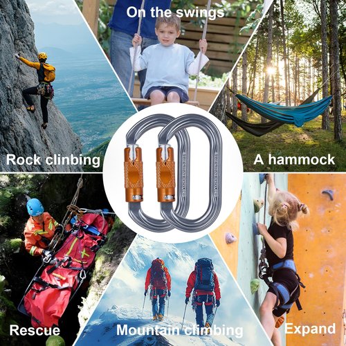 SOB Heavy-Duty Steel Carabiners 2 pcs-27 kN – Auto-Locking Climbing Carabiners with Industrial Strength for Keychains, Outdoor Equipment, Backpacks, Hiking, and Camping