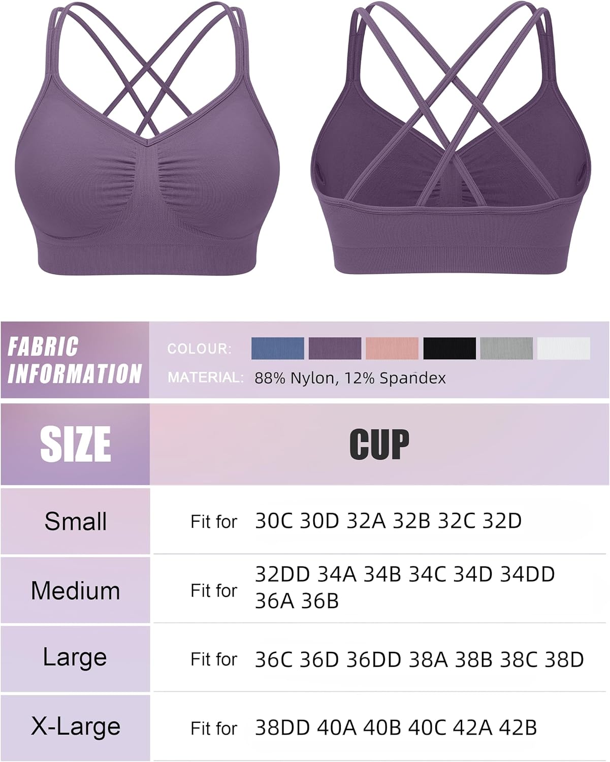 WANAYOU Sports Bras - Padded Medium Support Strappy Cross Back Workout Bra | 3 Pack for Yoga & Gym