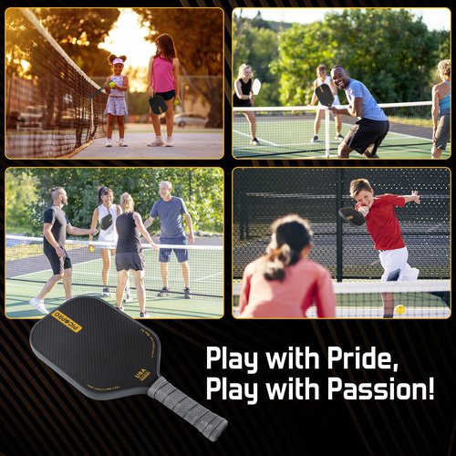 PicoPro Raw Carbon Fiber Pickleball Paddle Professional Pickle Ball Racket Superior Spin Control 16mm Lightweight