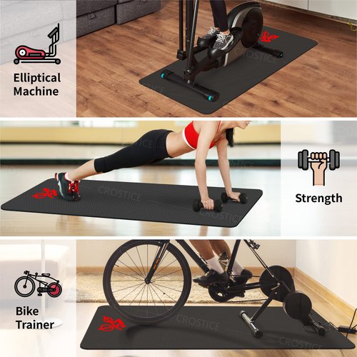 Crostice Bike Trainer Mat Compatible with Peloton Bike, for Treadmill & Row, THK 6mm, Under Mat Protect Hardwood Floor Carpet, Trainer Accessory for Indoor Stationary Exercise Bicycle