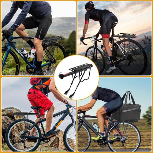 PussMog Rear Bike Rack, Aluminum Alloy, Black, 185 lbs Load Capacity, Quick Release, Cycling Camping Touring