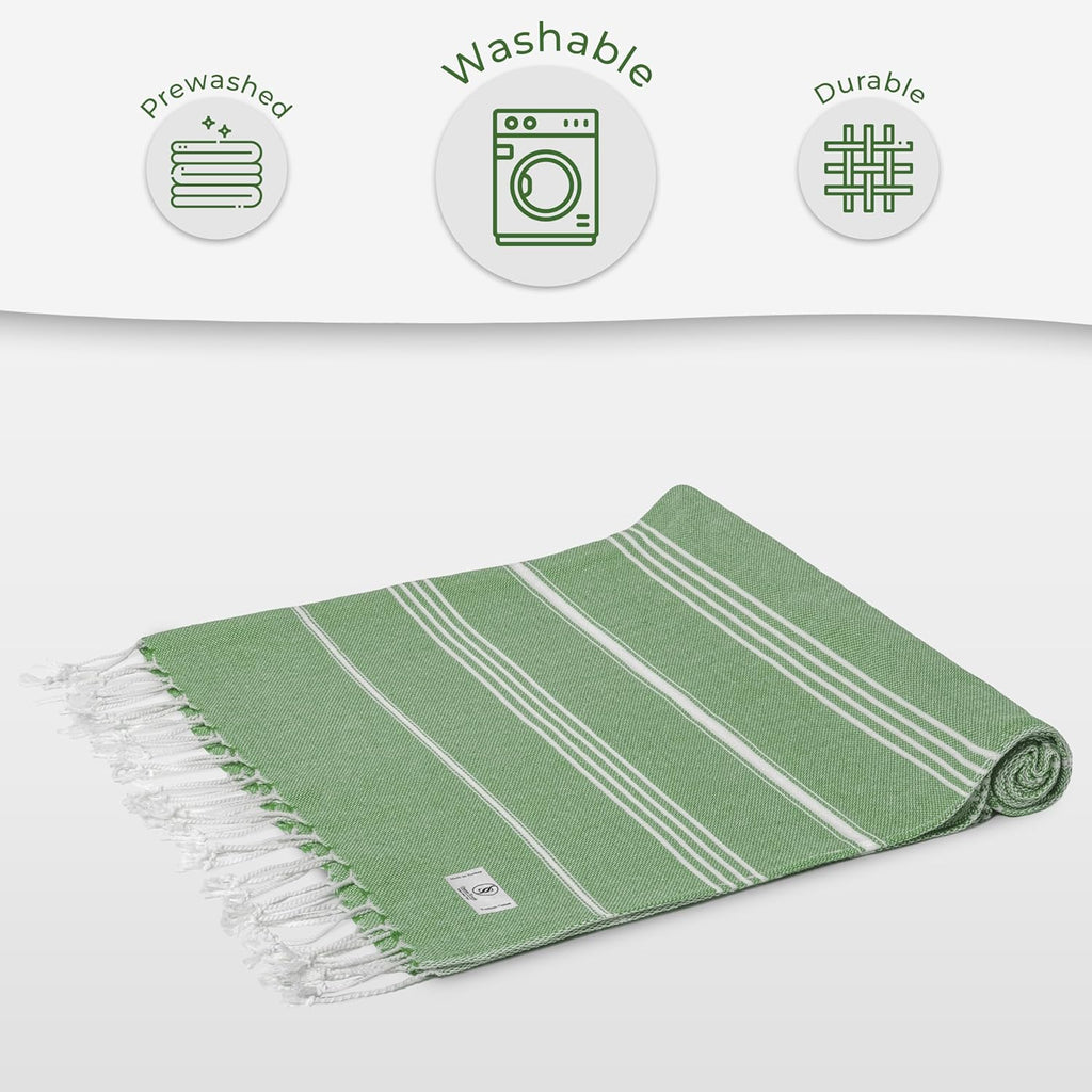 Ossano Turkish Beach Towel - Absorbent & Quick-Dry Oversized (39" x 71") | Versatile Yoga Mat, Picnic, Travel & Bath Towel - Green