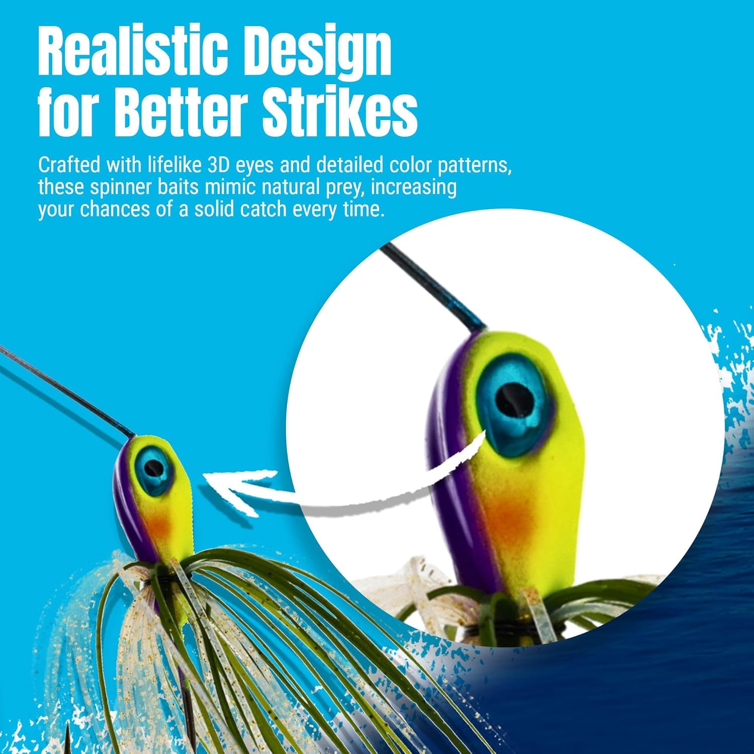 Reaction Tackle Spinner Bait Fishing Lure - 3-Pack for Bass, Trout, Pike, Salmon & Walleye