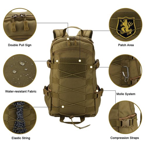 25L Hiking Backpack Small Tactical Backpack Daypack Camping Trekking Hunting Molle Pack for Men Women, Khaki