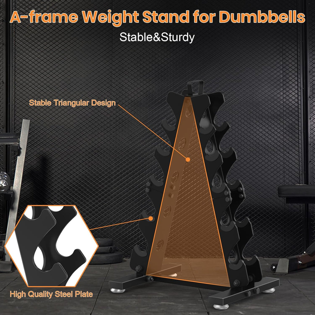 TomCare Dumbbell Rack - 6-Tier A-Frame Weight Storage Stand for Home Gym | Metal Holder with Handle