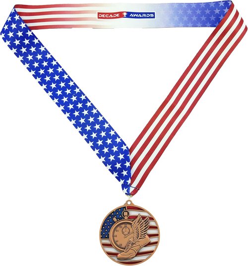 Decade Awards Patriotic Track & Field Medal - Gold, Silver, Bronze | Stars and Stripes Ribbon | 2.75 Inch Wide