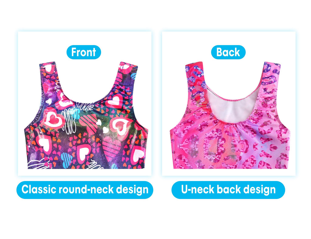 Snowheart Gymnastics Leotards for Girls - 2 Pack of Sparkly One-Piece Pro Kids Unitard Biketards with Shorts for Ages 2-9