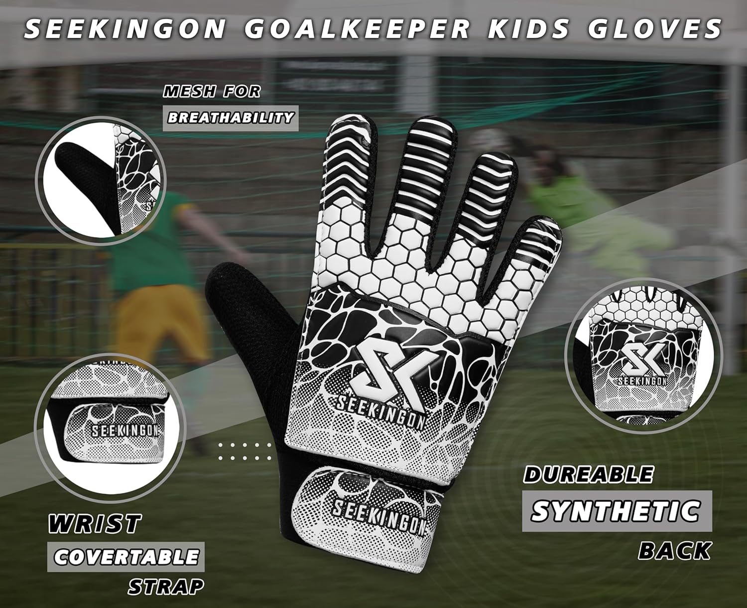 Skiennix Soccer Goalie Gloves - Youth Football Goalkeeper Gloves with Double Wrist Protection | 4mm Super Grip Palm