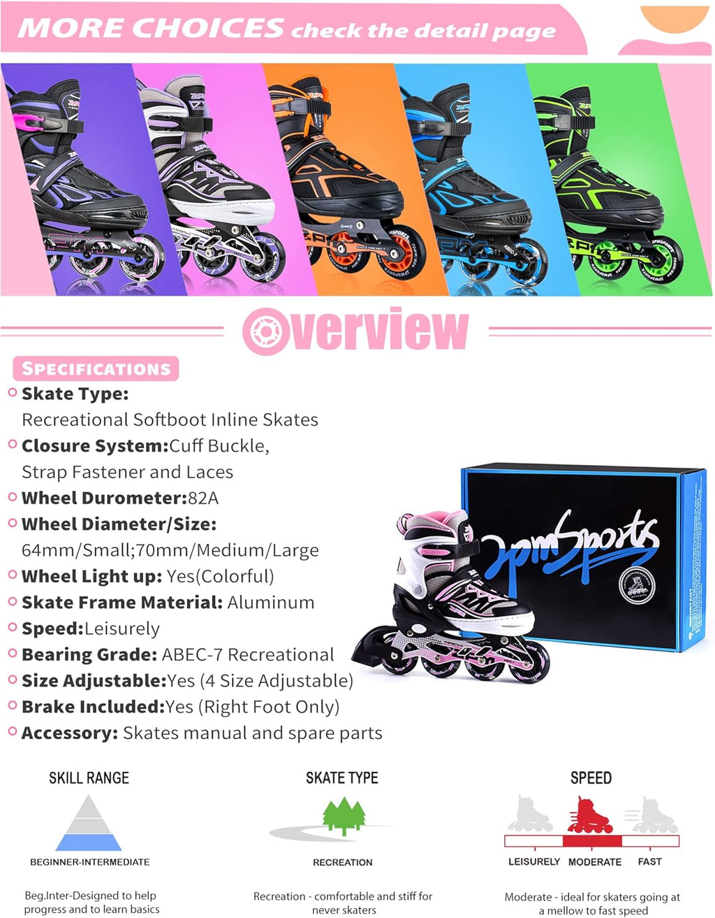 2PM SPORTS Cytia Pink Girls Inline Skates - Adjustable Light-Up Wheels for Fun & Safety