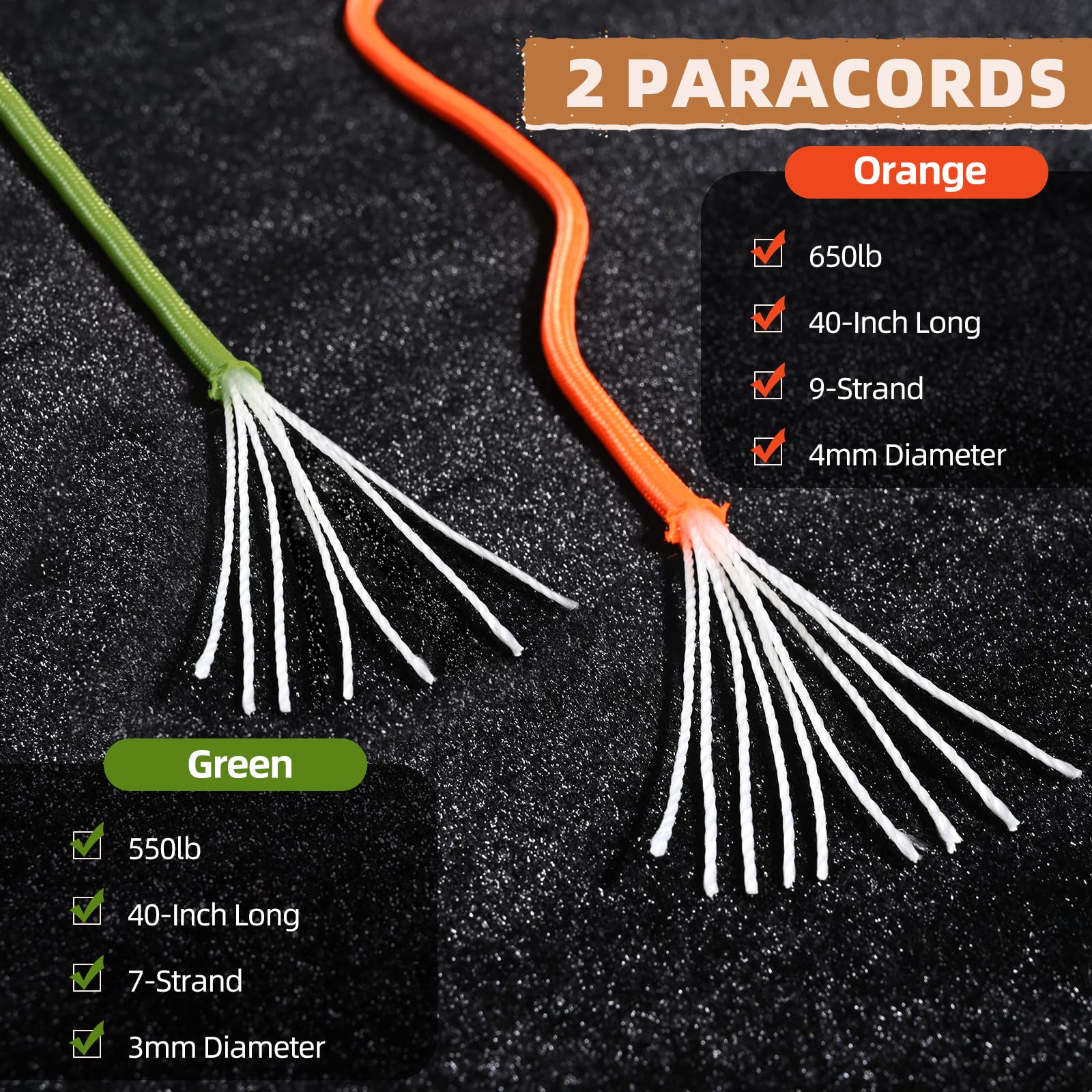 Owldacious Fire Starter Survival Kit – 4 Ferro Rods (4", 3.2", 2×2.4"), 2 Strikers, 2 Tinder Wicks (13" Each), and 2 Paracords (40“ Each). Flint and Steel Emergency Tool.