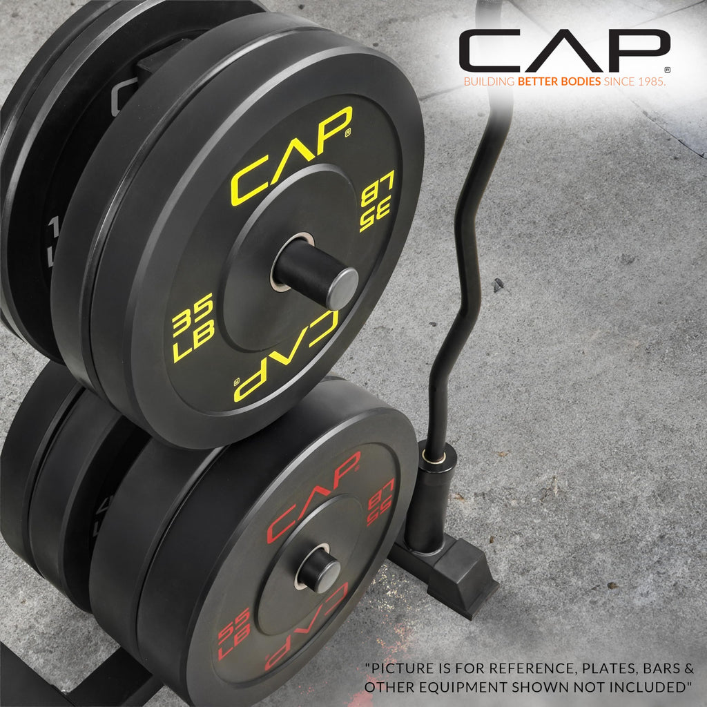 CAP 160 lb Economy Speckled Olympic Bumper Plate Set with Compact Storage Rack, 2-Inch Olympic Plates, Medium Bounce Rubber Weight Plates with Steel Hub, 4 Weight Posts & 2 Barbell Holders for Weightlifting, Strength Training & Home Gym Workouts
