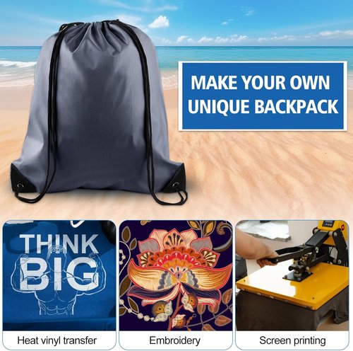 KUUQA Gray Drawstring Bags - 25Pcs String Backpacks for Gym, Sports & Travel