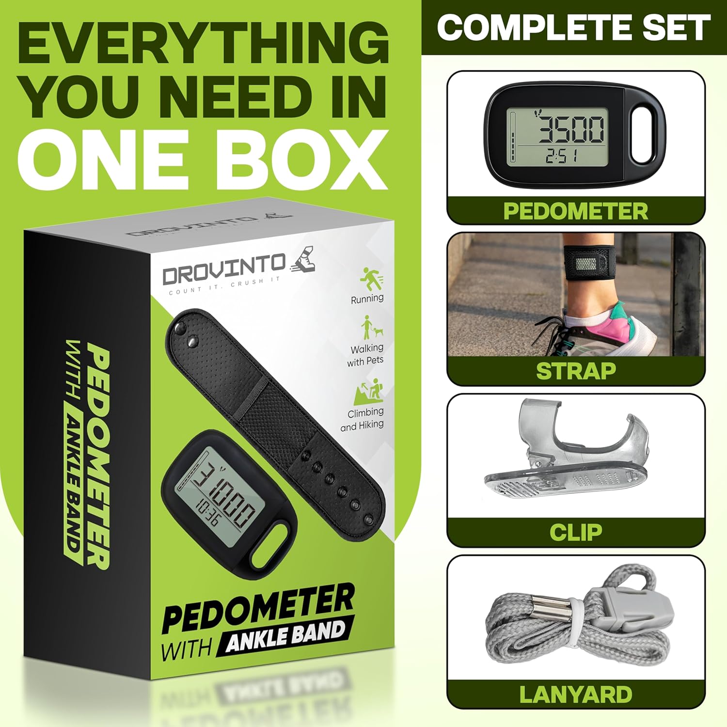 Skiennix Ankle Pedometer Step Counter | Activity Tracker with Clip-On - Tracks Steps & Distance
