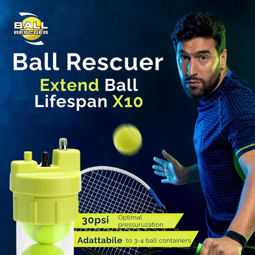 BALL RESCUER: Tennis and Padel Ball Life Extender – Converts Standard Tennis Ball Containers to a 30 psi Ball Pressurizer – Without Pump/Without Maintenance Pack