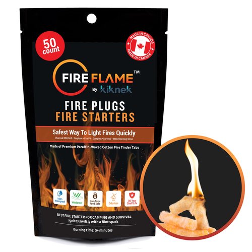 Fireflame Fire Plugs Fire Starter - Quick Instant 100% Waterproof Firestarter for Emergencies, Survival, Campfires, Fire Pits, Charcoal Grill - All Natural, Odorless & Non-Toxic - 50 Plugs in Bag