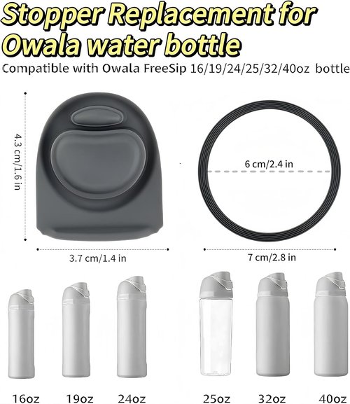 Joshey Rubber Seal Replacement Gasket & Stopper Set - Compatible with Owala Freesip Bottles (Gray)