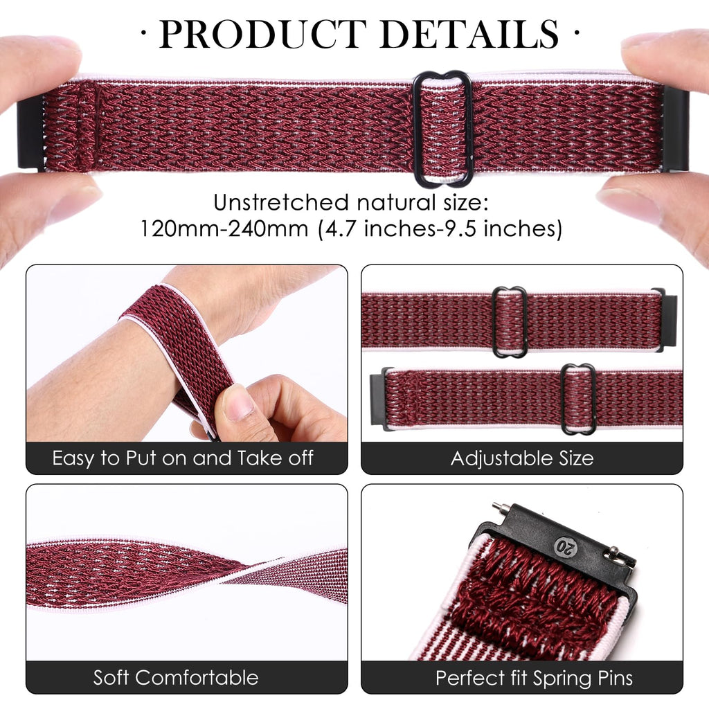 XINGMALY 6-Pack Bands for Withit Giga, Baolubao W50pro, Merryking MK70, for Soudorv Y10 Smart Watch Bands Smartwatch, Elastic Nylon Lightweight Soft Stretchable Replacement Straps Watch Men & Women