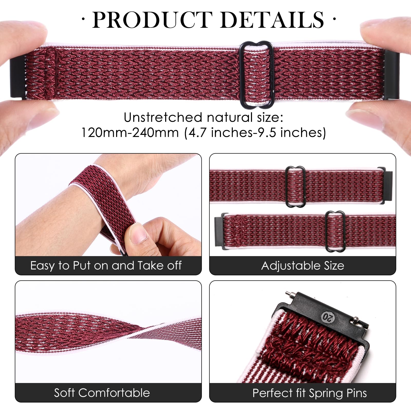 XINGMALY 6-Pack Bands for Withit Giga, Baolubao W50pro, Merryking MK70, for Soudorv Y10 Smart Watch Bands Smartwatch, Elastic Nylon Lightweight Soft Stretchable Replacement Straps Watch Men & Women