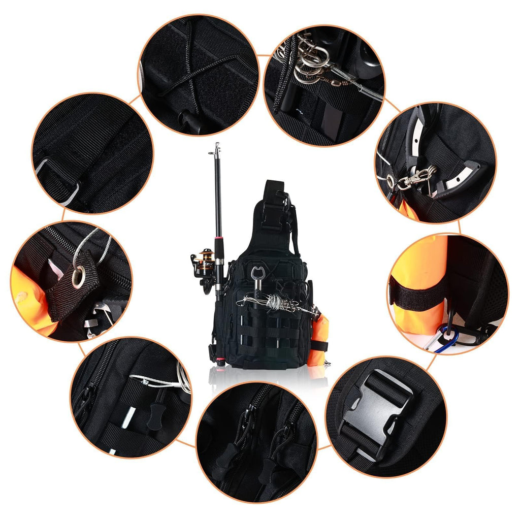 Aertiavty Compact Fishing Tackle Bag, Fishing Bag with Tackle Box and Rod Holder Outdoor Sport Fishing Backpack