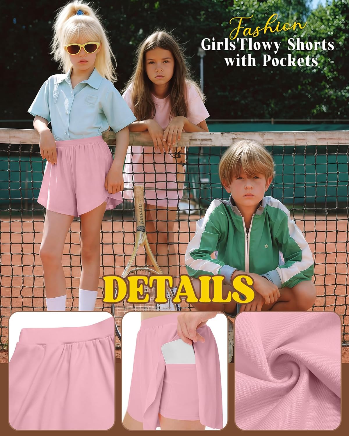 Skiennix Girls' Athletic Shorts - 2 in 1 Flowy Butterfly Skirts | Quick Dry High Waist with Pockets, 4 Pack