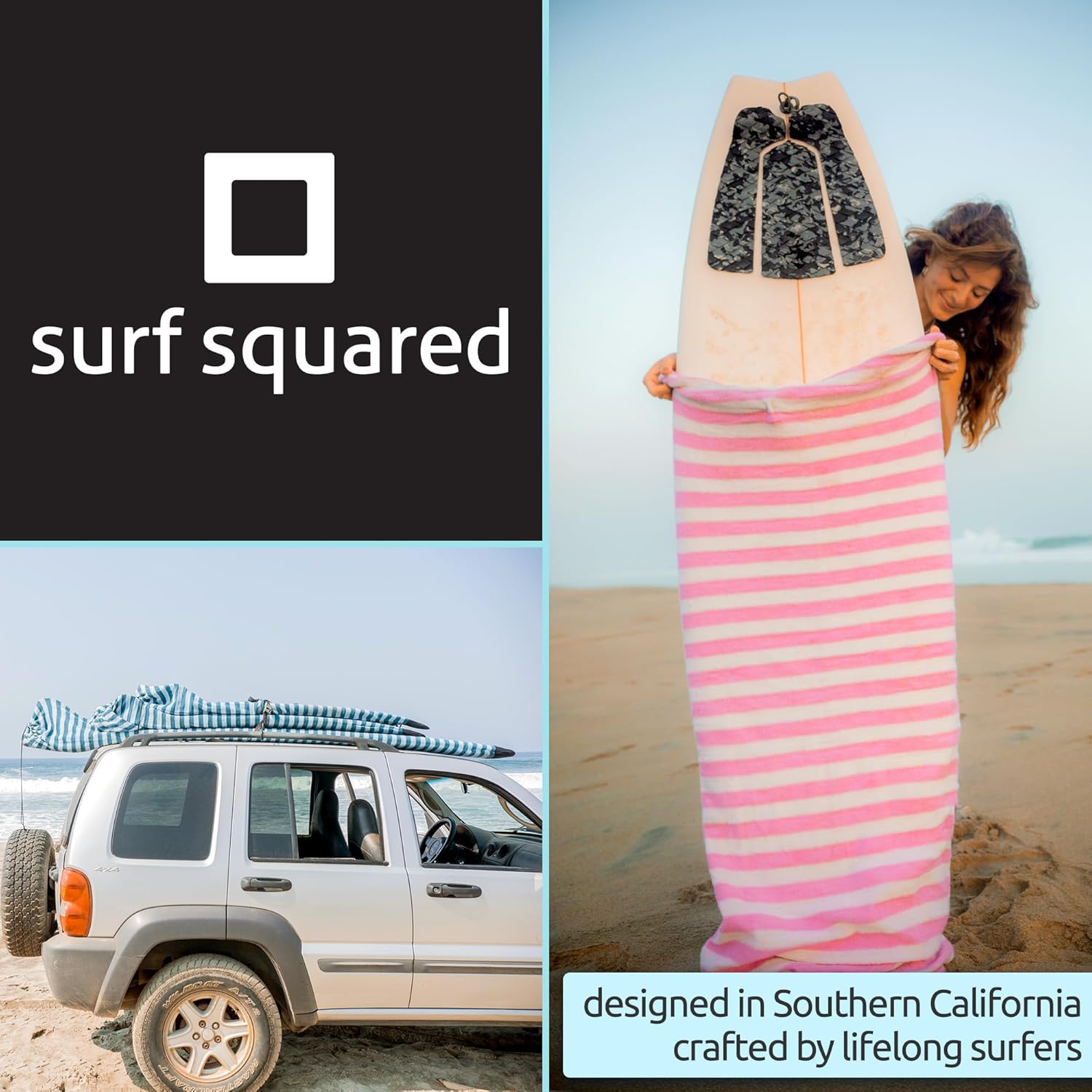 Surf Squared Surfboard Sock Cover - Lightweight Protective Bag for Shortboard & Longboard | Surfing Accessories