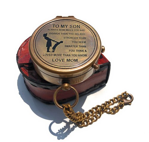 Antique Brass Compass Personalized Compass with Case, Gift for Son, to My Son Gifts, Mom to Son Gift
