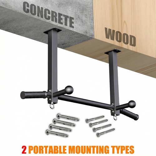 HWOOUSA Pull Up Bar Ceiling Mount, 600LBS Heavy Duty Multi Grip Chin Up Bar, 24"/16" Rafter PullUp Bar, Ceiling Beam for Gym/Garage/Basement with Ball Finger & Round Anchors, Easy to Install (Black)