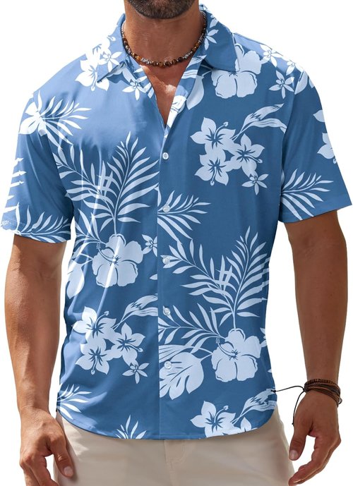 BOJIN Men's Tropical Floral Beach Shirt - Wrinkle-Free Short Sleeve Button Down | Perfect for Vacations