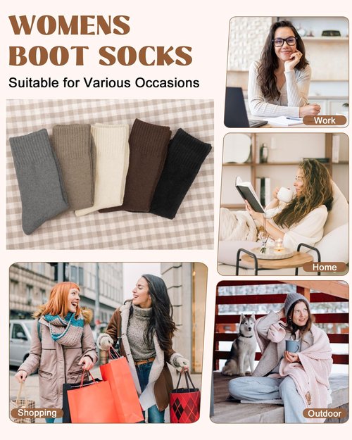 YSense Wool Socks for Women, Winter Boot Socks Stocking Stuffers Gifts for Women Warm Crew Hiking