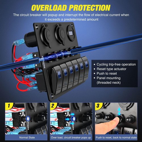 Nilight 6 Gang Rocker Switch Panel - Waterproof Pre-Wired Aluminum with USB & Voltmeter for 12V/24V Vehicles