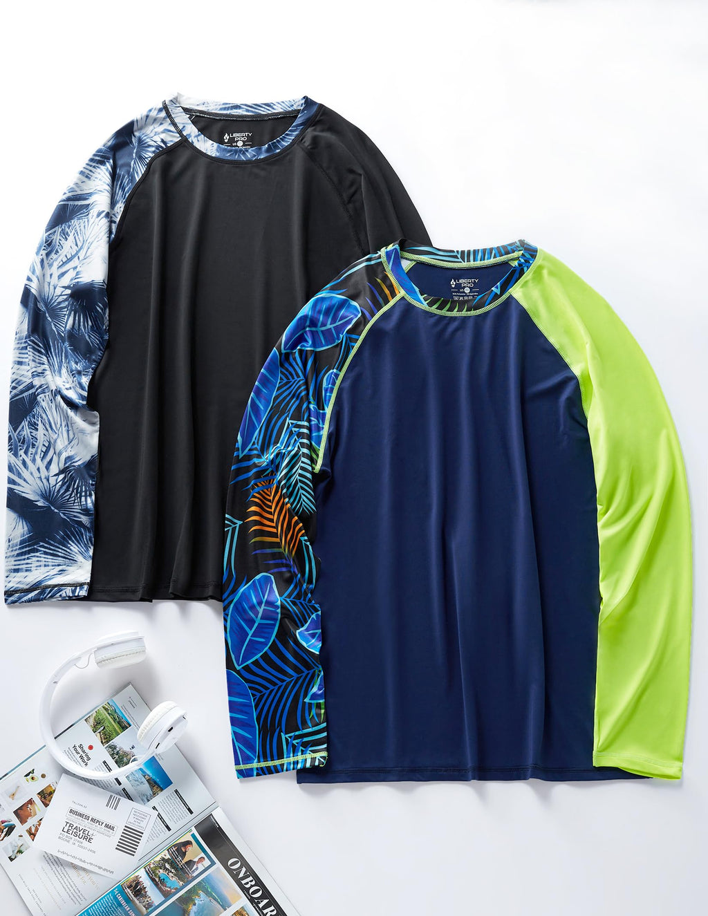 2 Pack Men’s Rash Guard Long Sleeve Swim Shirts UPF 50+ Sun Protection – Quick Dry Lightweight UV Fishing Surf Shirt (Set 1, Large)