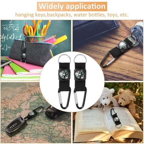 TOODOO 28 Pcs Belt Clip Compass for Kids, Black Prize Belt Compass Keychain for Camo Birthday Party Supplies Outdoors Adventure Party Favors