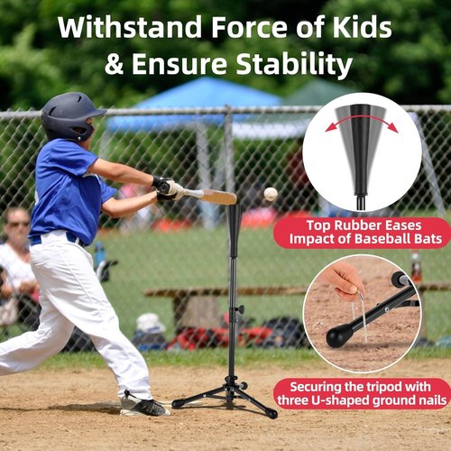 Kids Baseball Tee by Tanner | Portable Batting Tee with Carry Bag - Adjustable 20.87 to 31.29 Inches for Ages 3-8