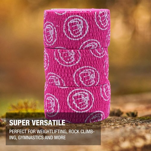 WOD Nation Weightlifting Hook Grip Athletic Tape, Flexible Fabric Thumb & Finger Tape - Easy-Tear, Sweat-Proof, Durable Strips for Powerlifting & Gym, 12-Pack (23 ft Rolls) - Pink